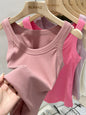 Zjaiss women’s solid ribbed round neck tank top, elastic summer camisole with O-neck design, basic sleeveless top for women