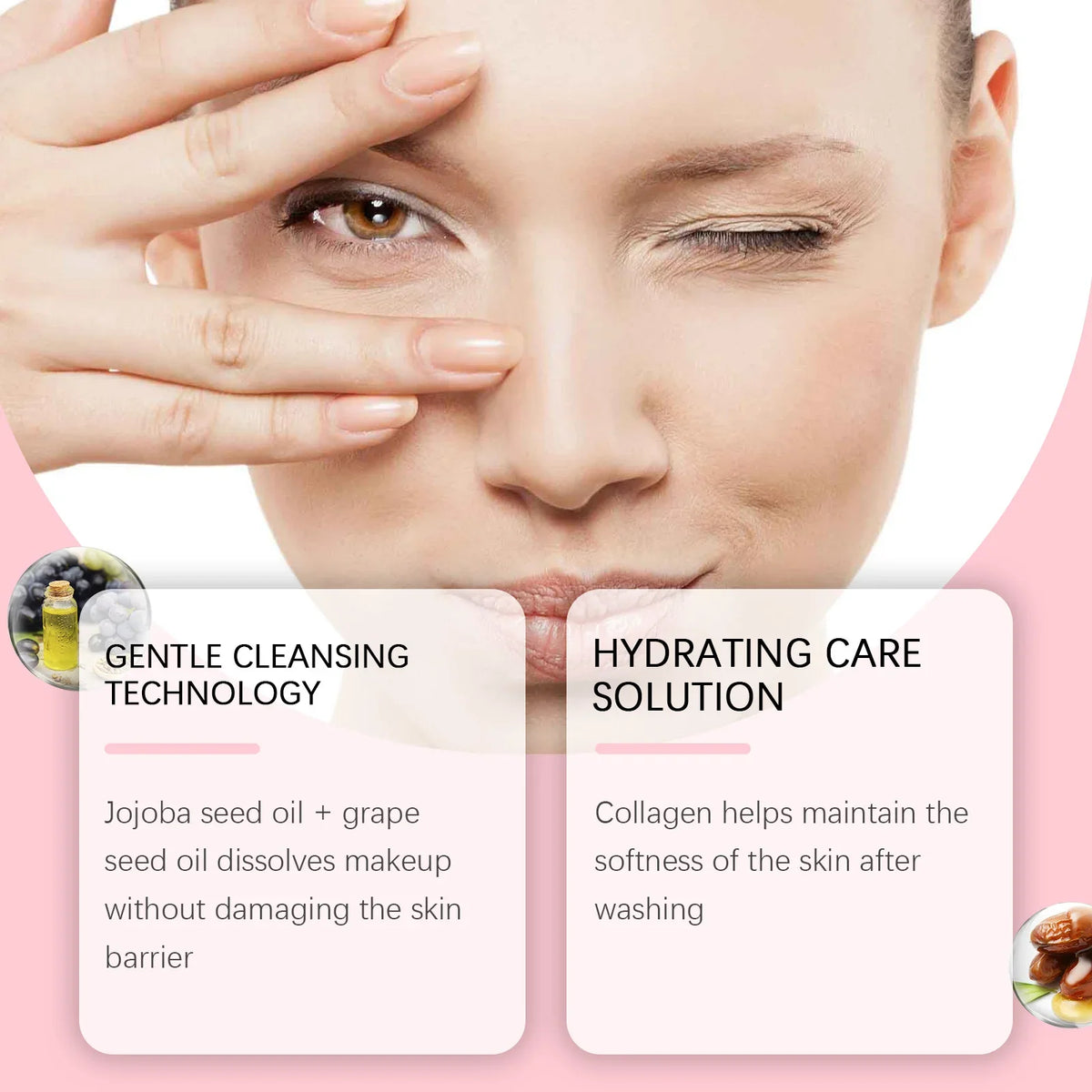 Blushimmer collagen makeup remover oil with jojoba oil, deep cleansing facial cleanser for gentle daily pore dirt removal.