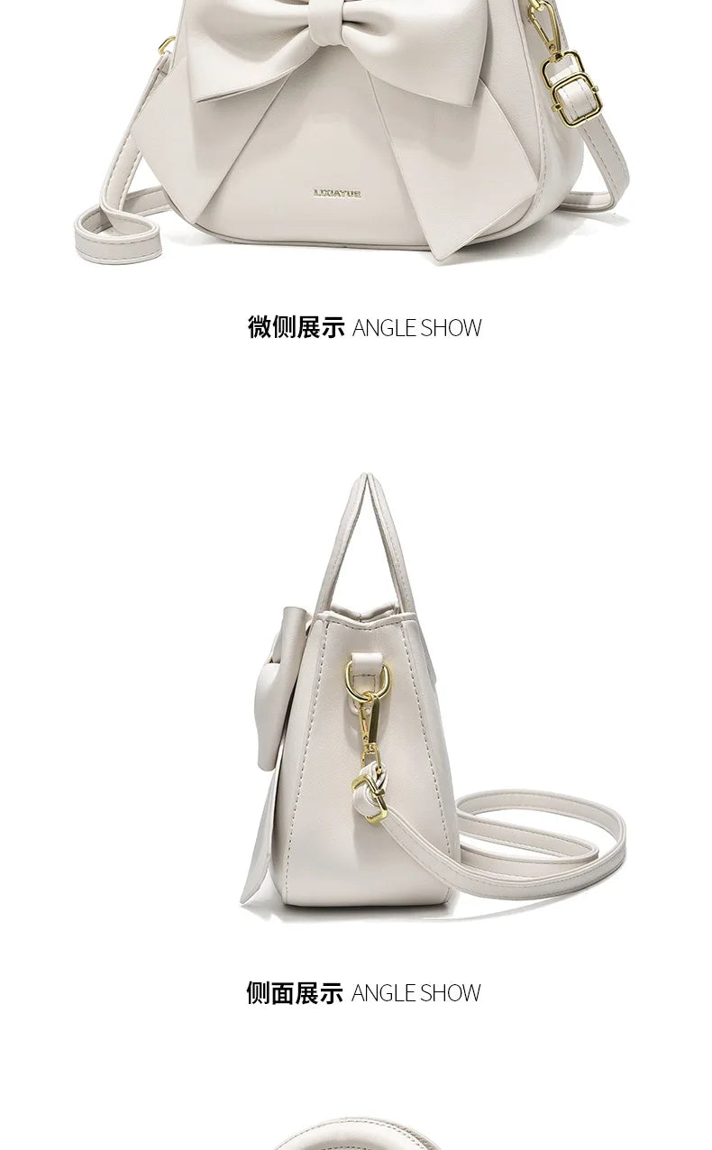 Fashion Casual Handbags For Women Cute Bow Black White Blue Kahki PU Handbags Trendy Daily Shoulder Underarm Bags bolsa feminina