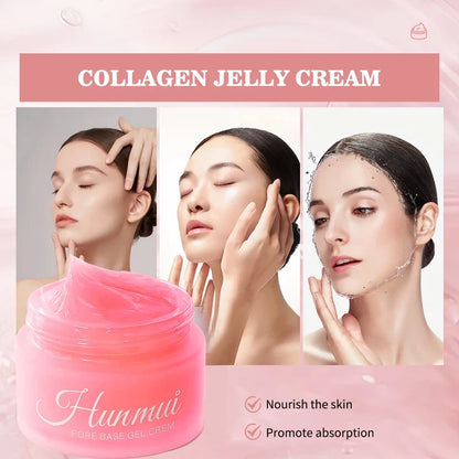 Blushimmer matte finish gel pore base cream with hydrating formula, hiding pores, fine wrinkles, and brightening skin for makeup.