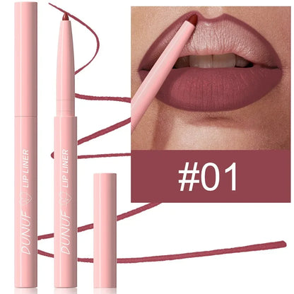 Blushimmer tapered lip liner pencil in natural nude brown with a creamy, waterproof finish and matte, long-lasting plumping lip stain.