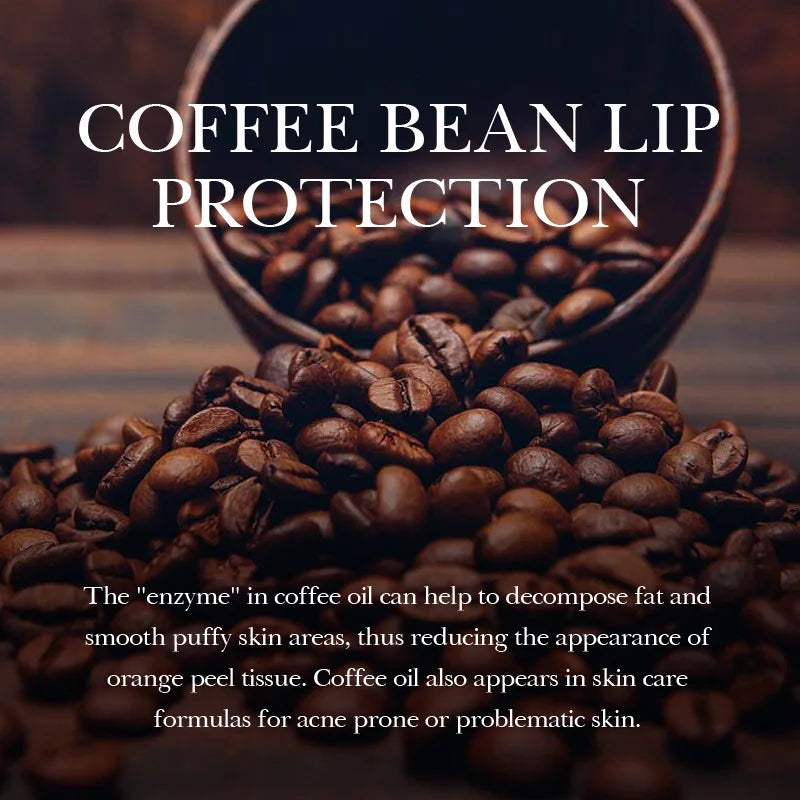 Blushimmer Coffee Lip Mask jar showing hydrating overnight treatment, soothing, plumping, and reducing fine lines on lips