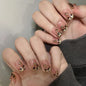 Blushimmer 3D bowknot pearl and leopard French nude almond fake nails, detachable press-on false nails, stylish nail art design
