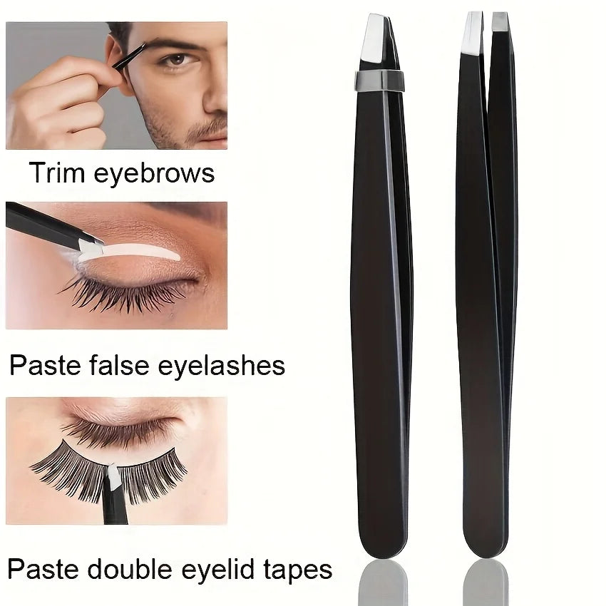 Set of four Blushimmer stainless steel eyebrow tweezers for shaping eyebrows, removing eyelashes, or beard grooming.