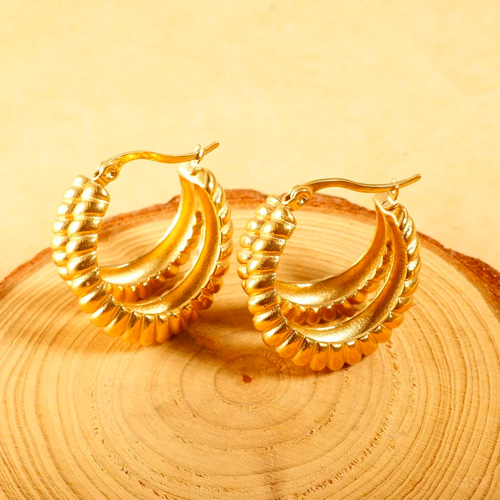 Luxury Shiny Zircon Hoop Earrings for Women Trendy Golden Stainless Steel Wed Ear Geometric Circle Earring Jewelry Pendientes