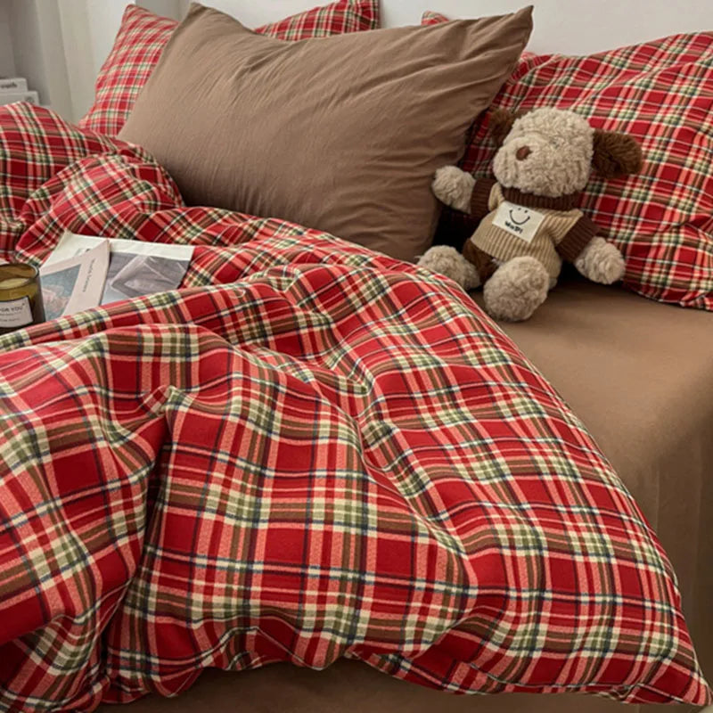 Fashion Striped Plaid Bedding Set Vintage Skin-Friendly Bed Sets for Four Seasons Washed Single Size Textile Supplies for Home