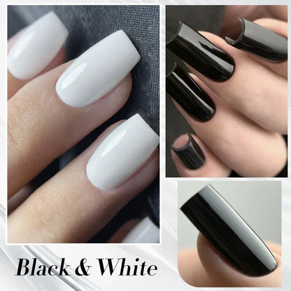 Black and white gel nail polish set by Blushimmer, semi-permanent UV LED gel, 250g refill package for professional or home use.