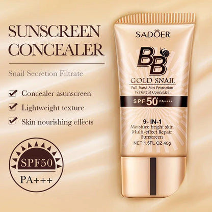 SADOER Gold Snail Sunscreen BB Cream Foundation Concealer Moisturizing Isolation Cream SPF50+PA+++ 40g