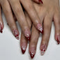Set of 24 Blushimmer wine red almond press-on nails with cartoon rabbit, bowknot, plaid, pearl designs, French style, detachable fake nails