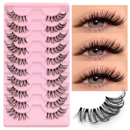 Blushimmer GROINNEYA half faux mink eyelashes with soft, natural look, wispy style and clear band for subtle eyelash extensions.