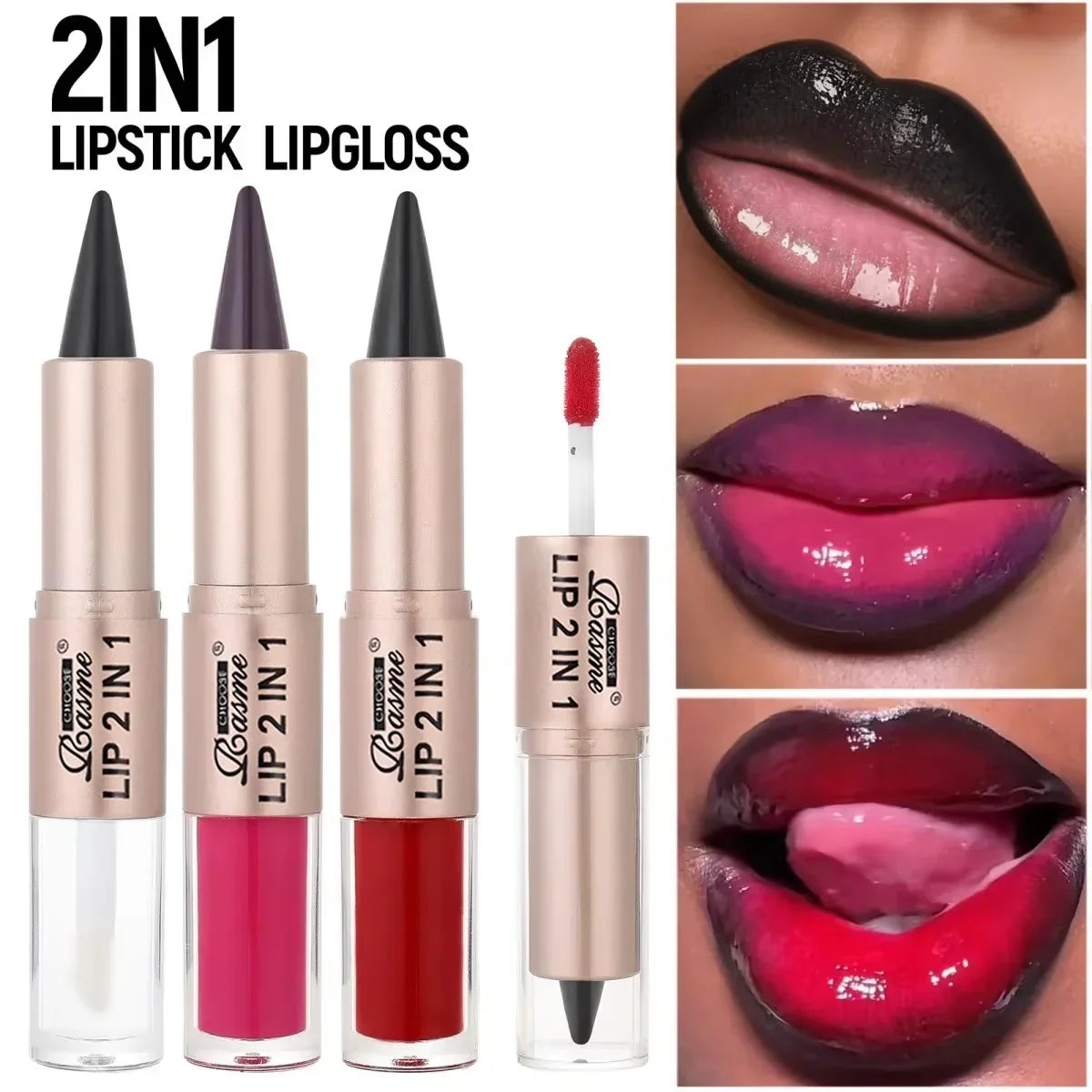 Blushimmer 2-in-1 lipstick and lip gloss with dual-end design, waterproof long-lasting lip liner, moisturizing glossy finish