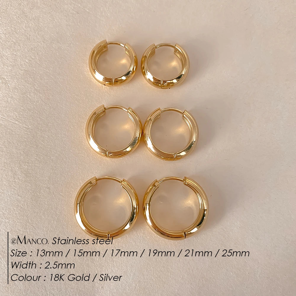 eManco Classic Round Stainless Steel Earrings For Women Men Geometric Circle Ear Buckle Fashion Huggie Daily Jewelry