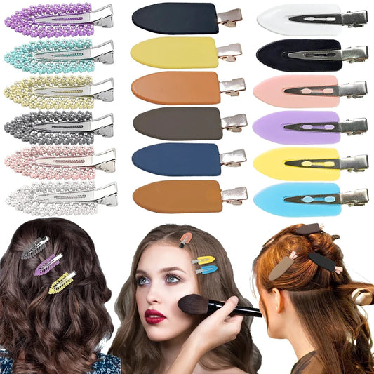 12Pcs Elegant Shiny With Pearls , Imitation Diamonds, Plastic Rhinestone Leaf Hair Clips Solid Romantic Party Hair Decorations