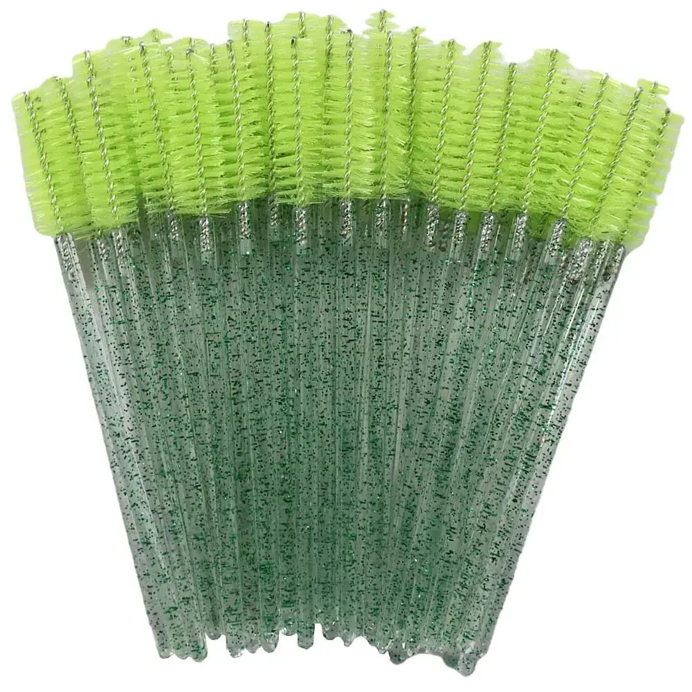 Set of 50 disposable makeup eyelash brushes with crystal diamond handles, mascara wands, and eyebrow applicators by Blushimmer