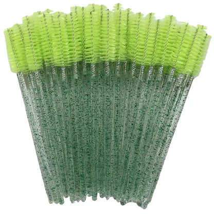 Set of 50 disposable makeup eyelash brushes with crystal diamond handles, mascara wands, and eyebrow applicators by Blushimmer