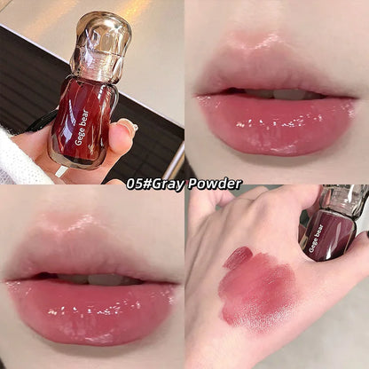 Blushimmer Gege Bear Crystal Gloss Lip Tint in autumn/winter shade with mirror-gloss finish and hydrating, youthful plumping effect.