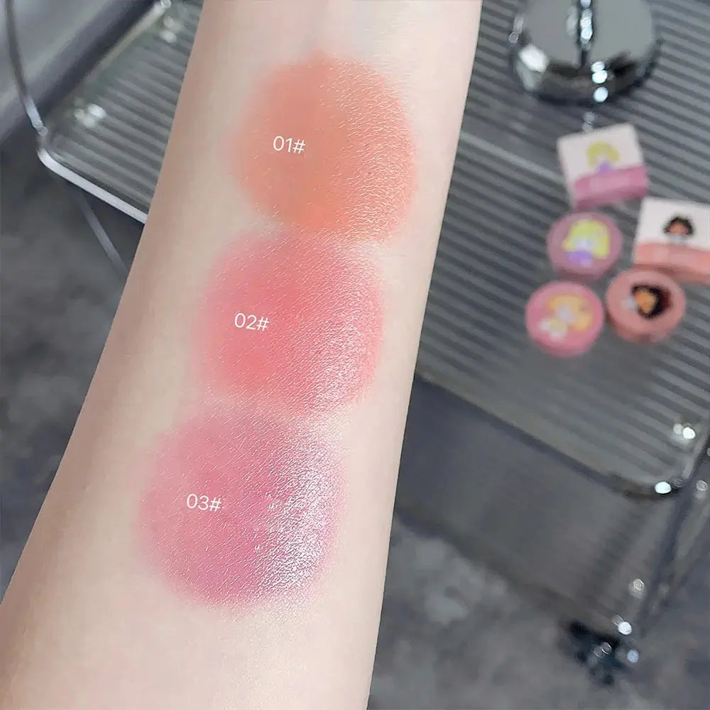 Blushimmer Cushion Blush in blush shade with powder puff, long-lasting, blendable makeup blusher with whitening effect.