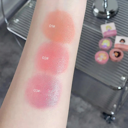 Blushimmer Cushion Blush in blush shade with powder puff, long-lasting, blendable makeup blusher with whitening effect.