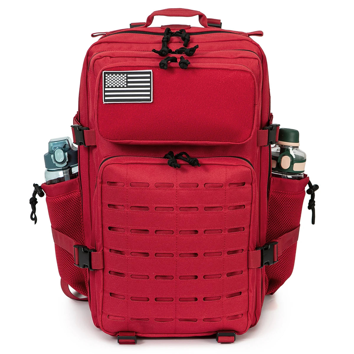 Men's 45L Tactical Backpack by Adventure Club Store with double cup holders, suitable for hunting, camping, hiking, and outdoor adventures.