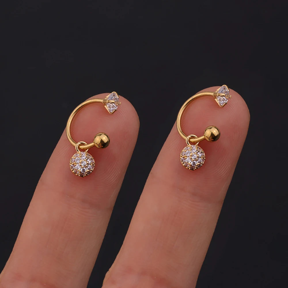 1 Pair Stainless Steel Mini CZ Drop Earring Women Moon Flower Tragus Cartilage Helix Hoop Conch Rook Daith Lobe Piercing Jewelry