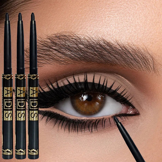 Three black waterproof, sweatproof, smudge-proof eyeliner pencils by Blushimmer with easy twist application for flawless eye makeup.