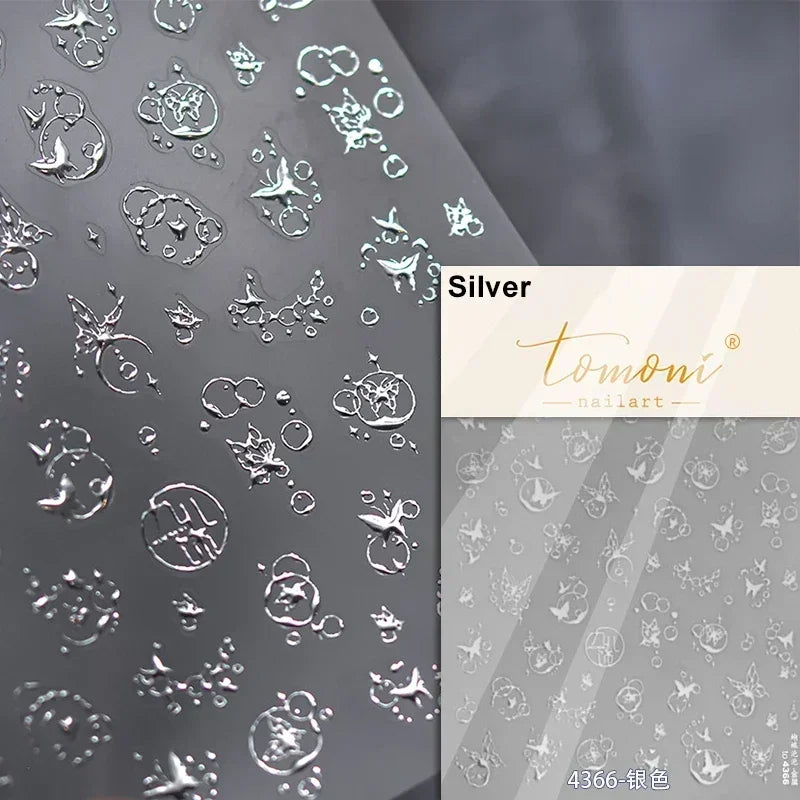 Close-up of Blushimmer Jelly Butterfly 5D nail art sticker with rhinestone crystals for DIY manicure decoration.