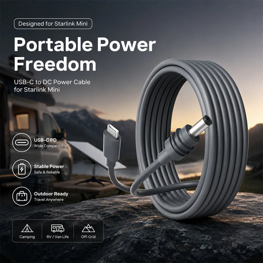 Starlink Mini DC Power Cable Type-C to DC IP67 Waterproof Pure Copper Wire Outdoor Power Cord for Starlink Mini Satellite RV