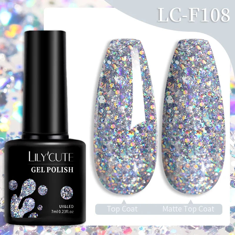 Colorful 7ml Blushimmer LILYCUTE gel nail polish in various shades, showcasing long-lasting semi-permanent UV gel varnish for manicures.