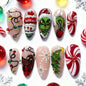 Blushimmer 24-piece wine red almond press-on nails with cartoon rabbit, bowknot, plaid, pearl designs, French style, detachable for girls
