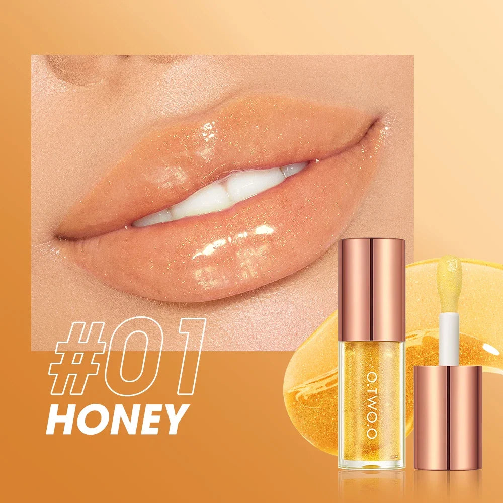Blushimmer O.TWO.O Lip Oil Gloss with shimmering water gloss finish, moisturizing, non-sticky lip plumper and tint in a clear gloss tube