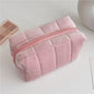 Large Blushimmer solid fur cosmetic storage bag with zipper, ideal for makeup, toiletries, and stationery travel organizer.