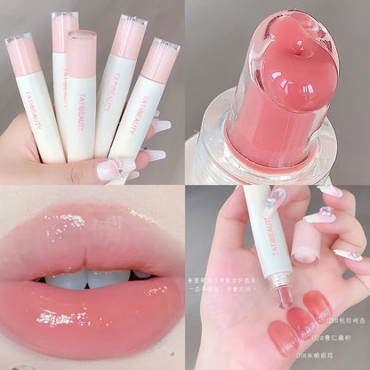 Blushimmer Tatibeauty Lip Jelly Essence in Tender Pink, hydrating lip gloss with a glossy finish, displayed in a sleek container