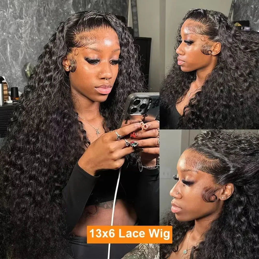 Selvanelle 13x6 HD lace deep wave frontal wig, 42-inch deep curly human hair, preplucked, glueless lace front wig for women