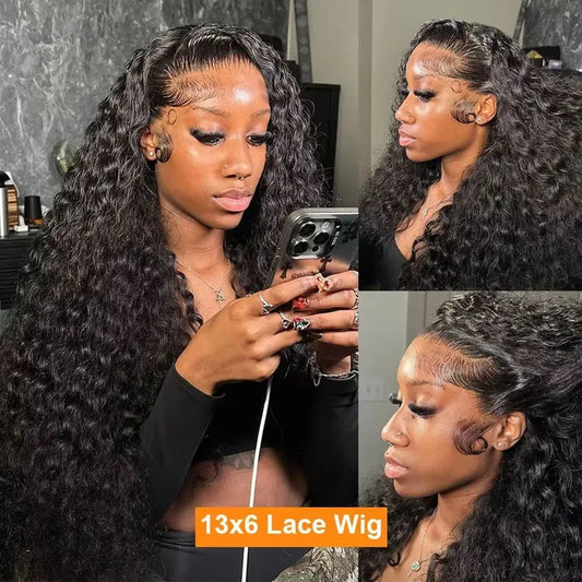 Selvanelle 13x6 HD lace deep wave frontal wig, 42-inch deep curly human hair, preplucked, glueless lace front wig for women
