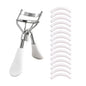 Blushimmer portable eyelash curler with 15 silicone pads and stainless steel construction for eyelash extension and curling.