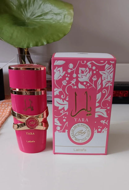 Blushimmer Latafa Yara perfume bottle with vanilla, fruit, citrus, and floral notes, 3.40oz/100ml, long-lasting women's fragrance