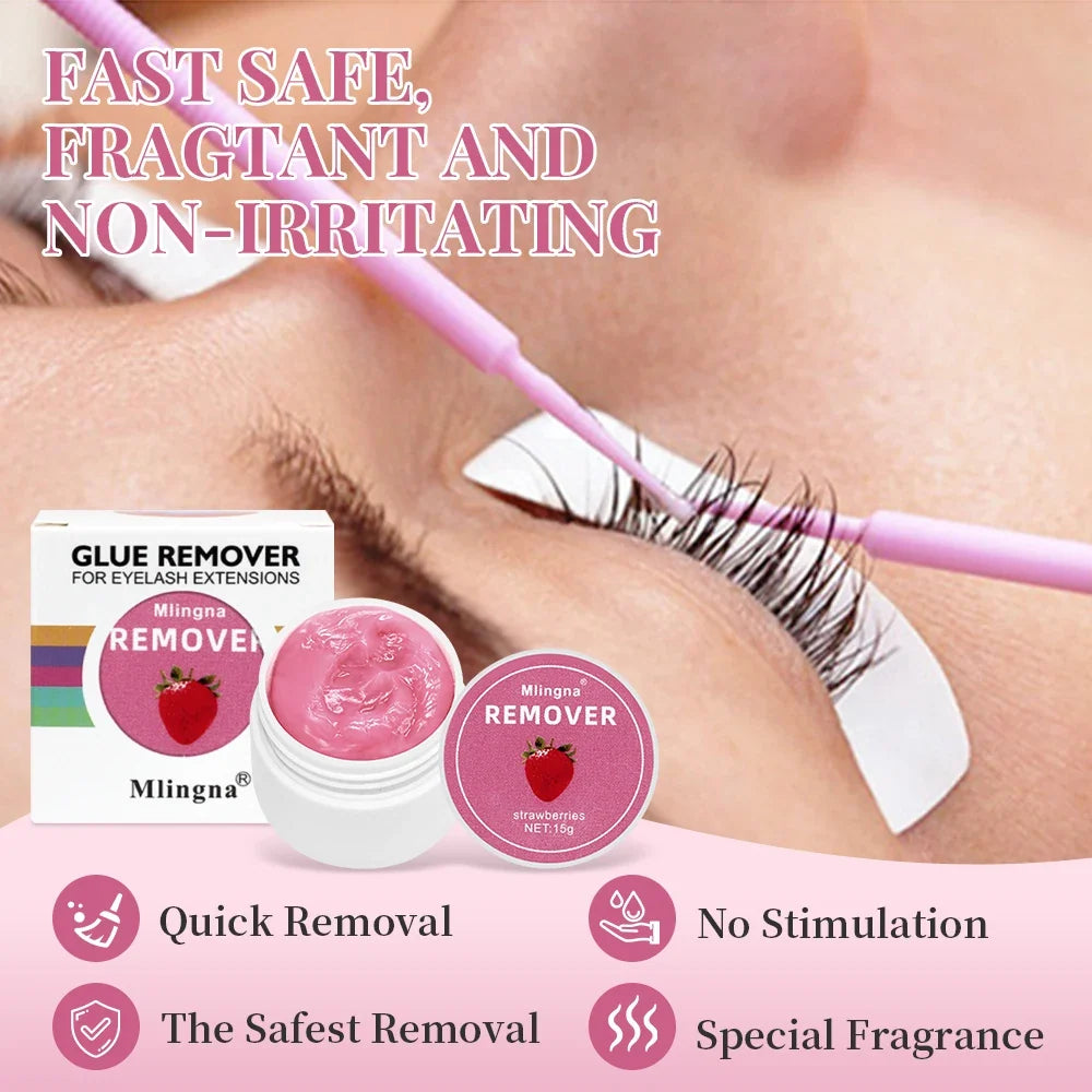 Blushimmer 15g eyelash glue remover cream for lash extensions, professional Korean makeup tool, with applicator brush.