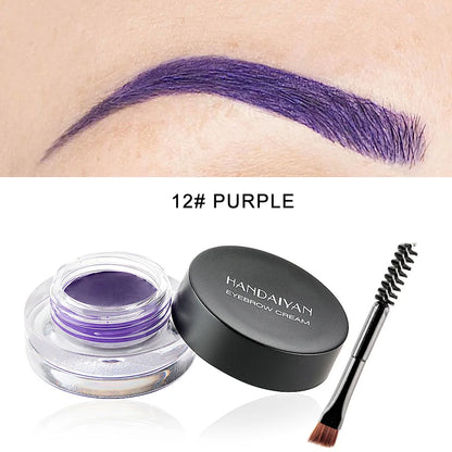 Handaiyan 12-color waterproof eyebrow cream and gel palette with professional eyebrow and eyeliner tools, featuring black eyebrow tint.