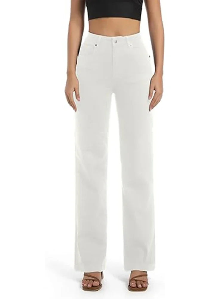 2025 Ins Fashion Jeans Women Comfortable High Waisted White Jeans Girls Thin Stretch Denim Pants Female Straight Leg Trousers