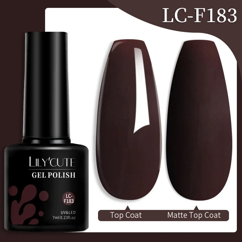Colorful LilYCUTE 7ML gel nail polish bottles in various shades, showcasing long-lasting, semi-permanent UV gel nail art.