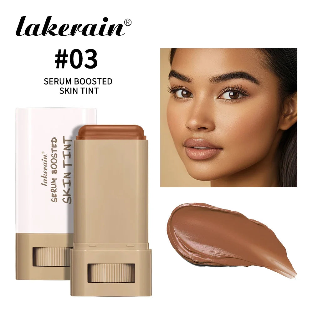 Blushimmer skin tint foundation stick with eraser concealer, serum boost, and high coverage, travel-friendly bronze foundation stick.