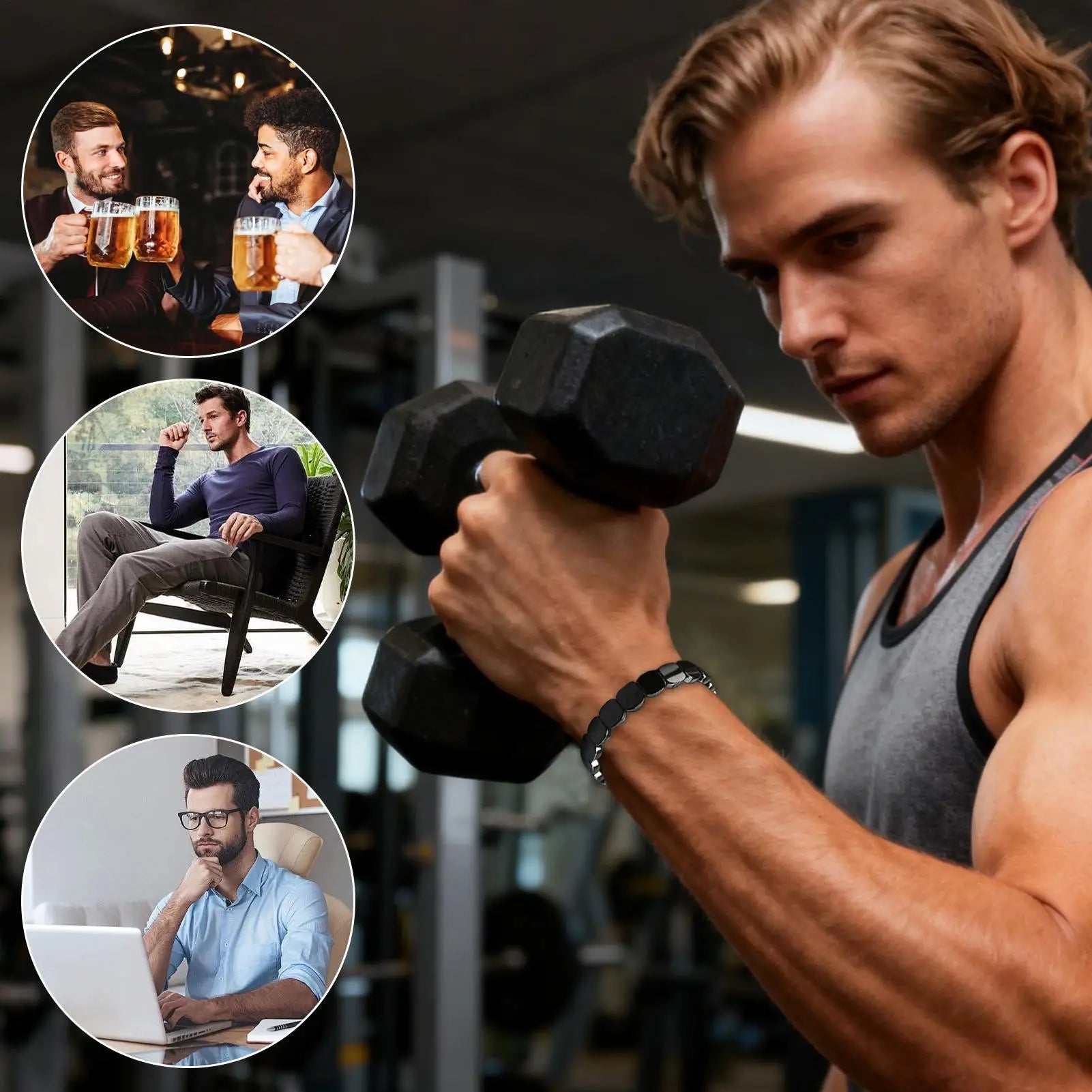 19cm Hematite Bracelet  Fashionable Natural Hematite Stone Bracelet for Men for Father Husband Boyfriend Jewelry Gifts Wristband