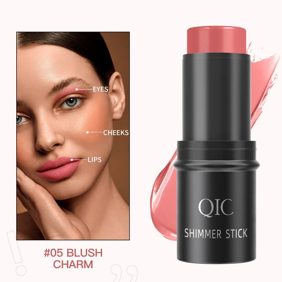 Blushimmer face contouring bronzer stick with highlighter and blush, cream concealer, and brightening makeup in a multifunctional pen format.