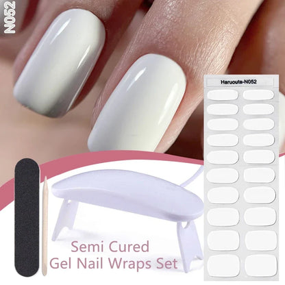 Blushimmer Harunouta 4-piece gradient jelly semi-cured gel nail strip set with nude pink waterproof nail stickers and nail lamp.