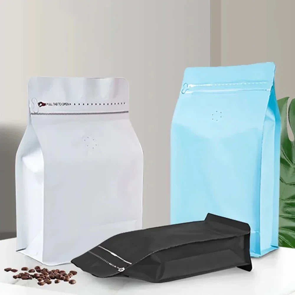 50pcs Smell Proof  Aluminium Foil Coffee Bean Powder ZipLock Packaging With Valve 125g 250g 500g 1kg Chocolate Tea Nut Bags