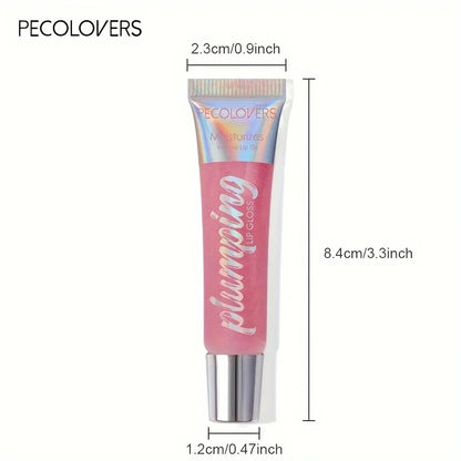 Blushimmer glitter lip gloss tube with moisturizing fruit lip oil for shiny, full lips and soft makeup finish.