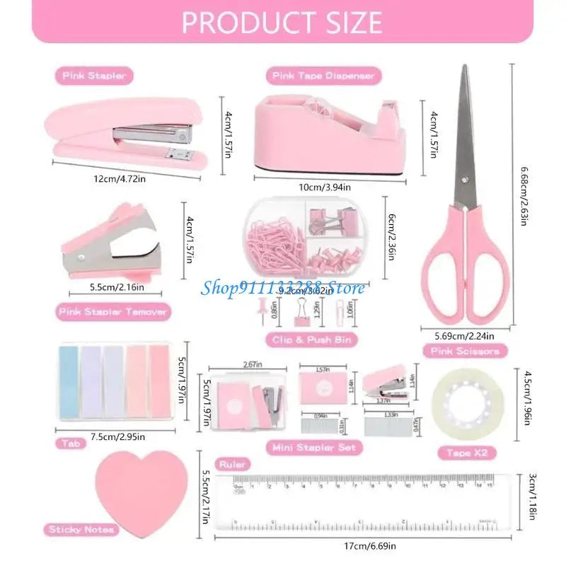 G88D Office Supplies Set Include Sticky Note Stapler Staple Scissors Clear Tape Ruler