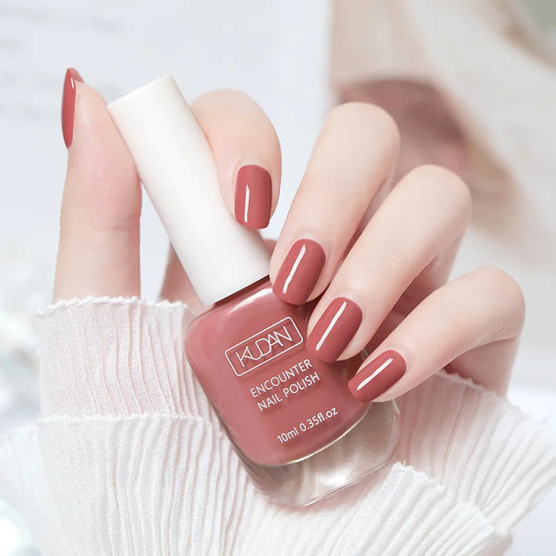 Blushimmer 10ml water-based nail polish bottle with colorful semi-permanent quick-dry varnish for DIY manicures.