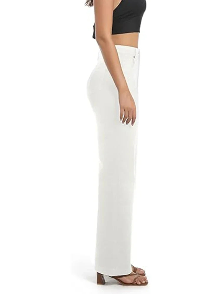 2025 Ins Fashion Jeans Women Comfortable High Waisted White Jeans Girls Thin Stretch Denim Pants Female Straight Leg Trousers