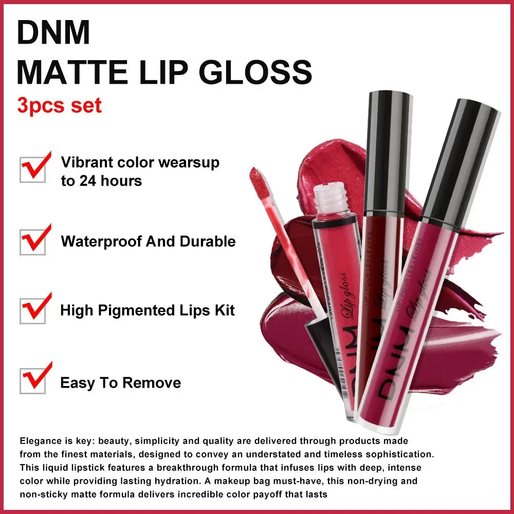 Set of four liquid lipsticks by Blushimmer featuring waterproof, long-lasting matte lip glosses in black, blue, purple, and green shades.